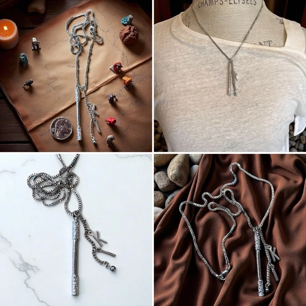 Dungeons and Dragons Monk necklace Monk staff and the initials KI DND jewelry
